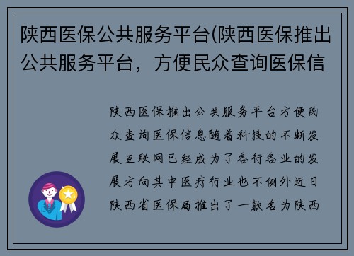 陕西医保公共服务平台(陕西医保推出公共服务平台，方便民众查询医保信息)